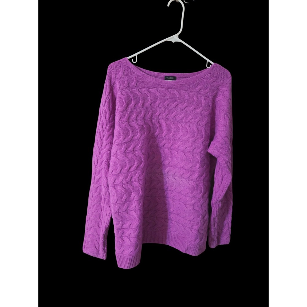 Talbots Purple Merino Wool/Cashmere Blend Cable Knit Sweater Long Sleeve L